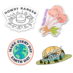Sticker 4-Pack:  "Howdy Ranger" + "Protect Our Parks" + "Earth Day" + "Tread Lightly"🌲 Weatherproof 💦 All High Quality 👌 3" x 3"