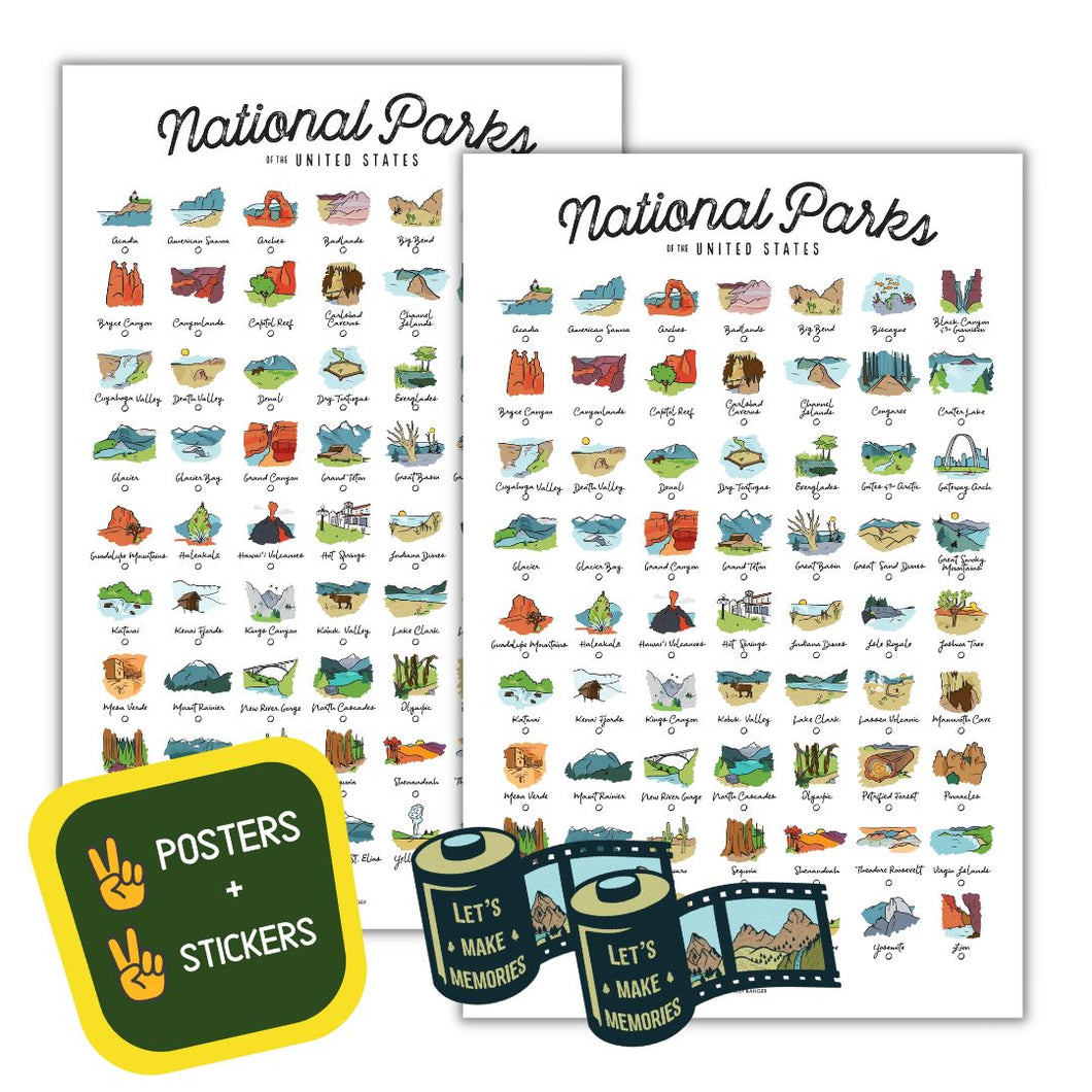 Travel Buddy National Park Bundle 🎉 2 National Parks Checklist Poster + 2 Stickers 🌲 Free Shipping (as usual) 🚚 🙌 