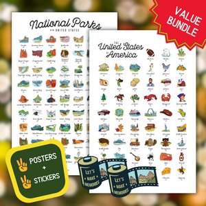 Adventure Bundle 🤠 1 National Parks Checklist Poster + 1 USA States Checklist Poster + 2 Stickers🌲 Free Shipping 🚚 🙌 "Inspire your next adventure"🤠