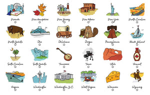 50 States Illustrated Checklist Poster 🦅  Unique art for each U.S. state 🎨 "Inspire your next great American road trip 🚗"